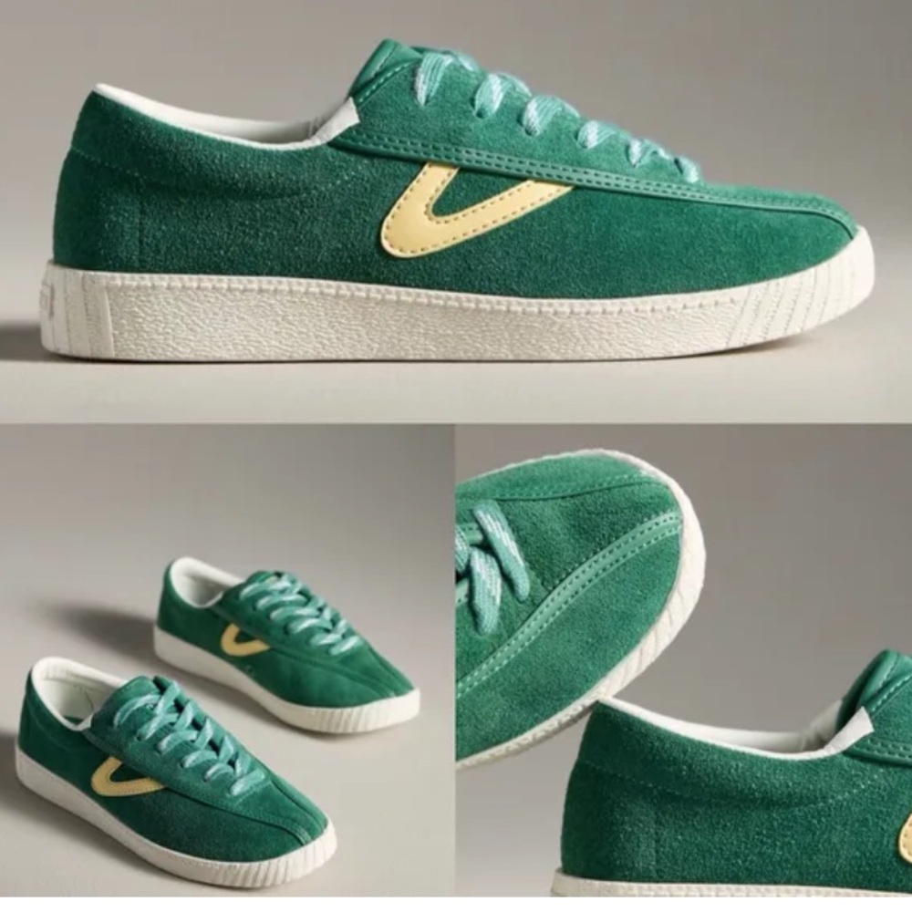Tretorn Green Suede Sneakers with Cream Logo